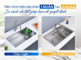Nên Chọn Bồn Rửa Chén 1 Ngăn Hay 2 Ngăn? So Sánh Chi Tiết & Cách Chọn Phù Hợp Cho Gia Đình