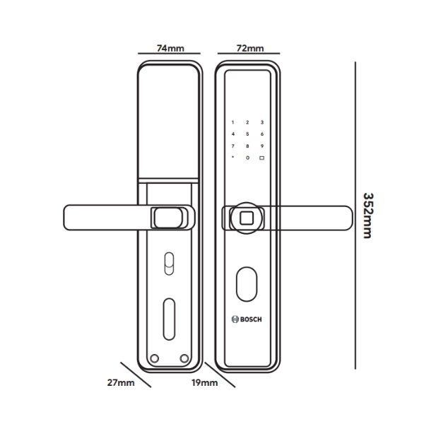 Kích thước khóa điện tử BOSCH ID 30B EU BLACK APP