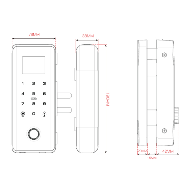 kích thước Khóa thông minh tự động dùng cho cửa kính Demax SL800 G APP Wifi Remote