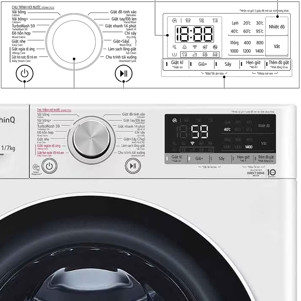 Bảng điều khiển Máy giặt sấy LG FV1411D4W