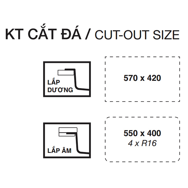 Cắt đá Chậu rửa bát Kluger CUBE Series KU6045FS Basic