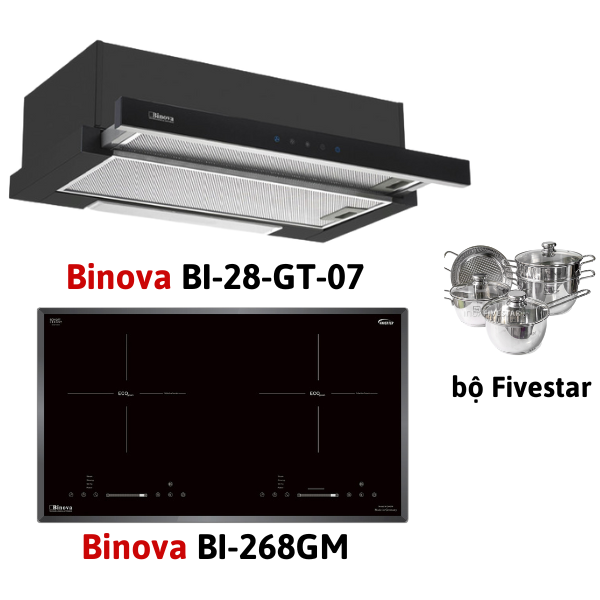 Combo bếp từ Binova BI-268GM Tặng hút mùi âm tủ BI-28-GT-07 và bộ Fivestar