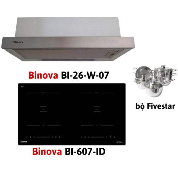 Combo bếp từ Binova BI-607-ID Tặng hút mùi âm tủ BI-26-W-07 và bộ Fivestar