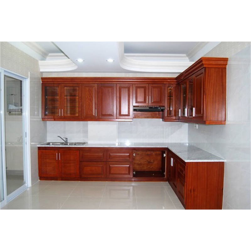 Tủ bếp chữ L gỗ gõ đỏ TBL-TKH02