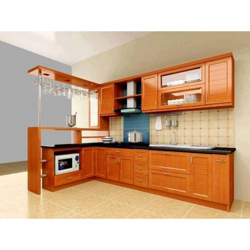 Tủ bếp chữ L gỗ căm xe TBL-TKH04