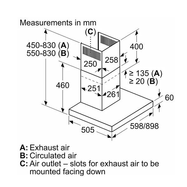 kích thước Bosch DWB67BK61T series 4
