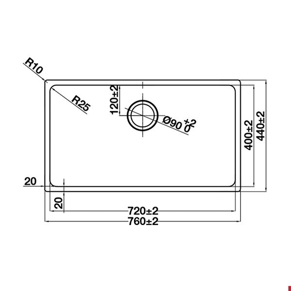 kích thước 1 Chậu rửa chén Hafele 567.24.407