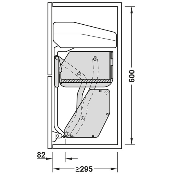 Kích thước 2 Rổ nâng hạ Hafele 504.68.374