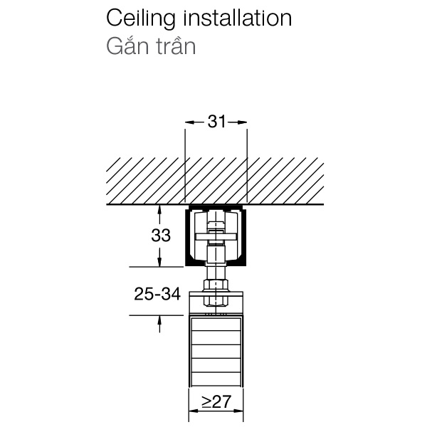 kích thước 2 Phụ kiện cửa trượt xếp 3 cánh FOLDING 30-L Hafele 943.10.013