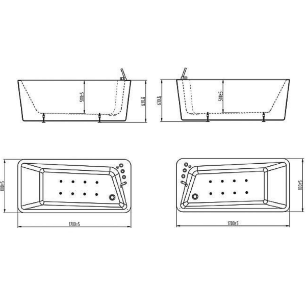 kích thước Bồn tắm Nofer NL-609B