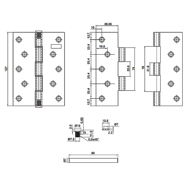 Kích thước Bản lề lá 127x89x2.5mm Hafele 926.20.348