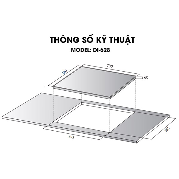 Kích thước BẾP TỪ Kocher DI-628