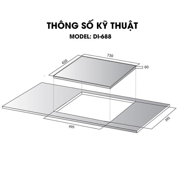 Kích thước BẾP TỪ Kocher DI-688