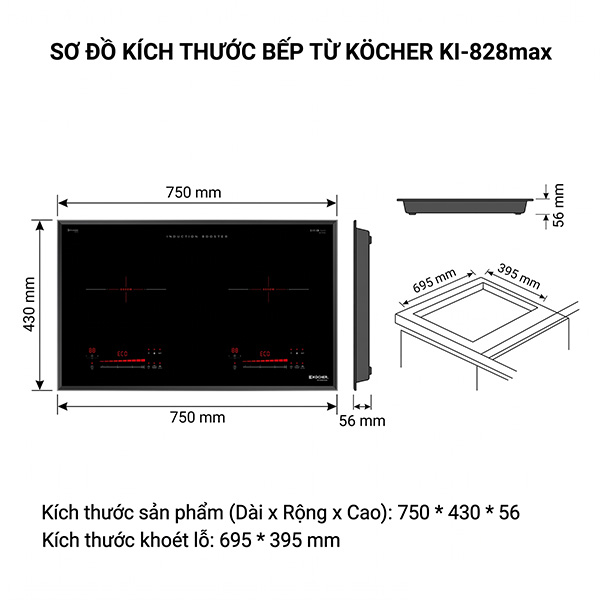 Kích thước BẾP TỪ Kocher DI-882 MAX