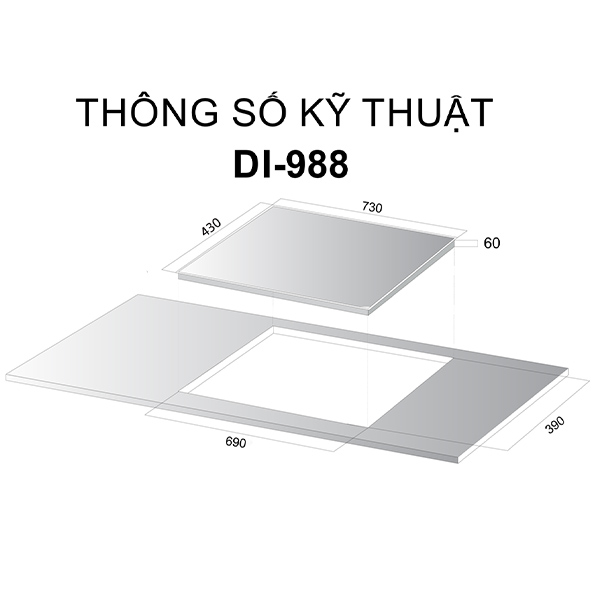 Kích thước BẾP TỪ  Kocher DI-988