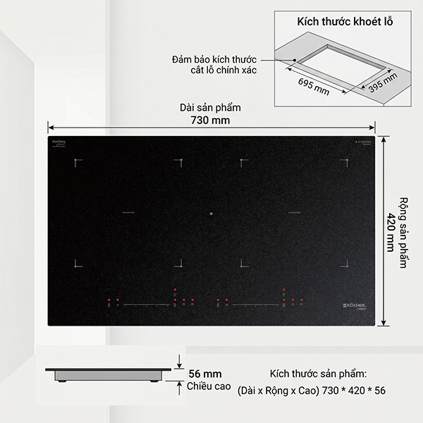 Kích thước BẾP TỪ Kocher X-NANO 6