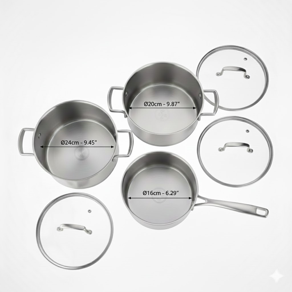 kích thước Bộ nồi 6 món Malloca COZY SA199
