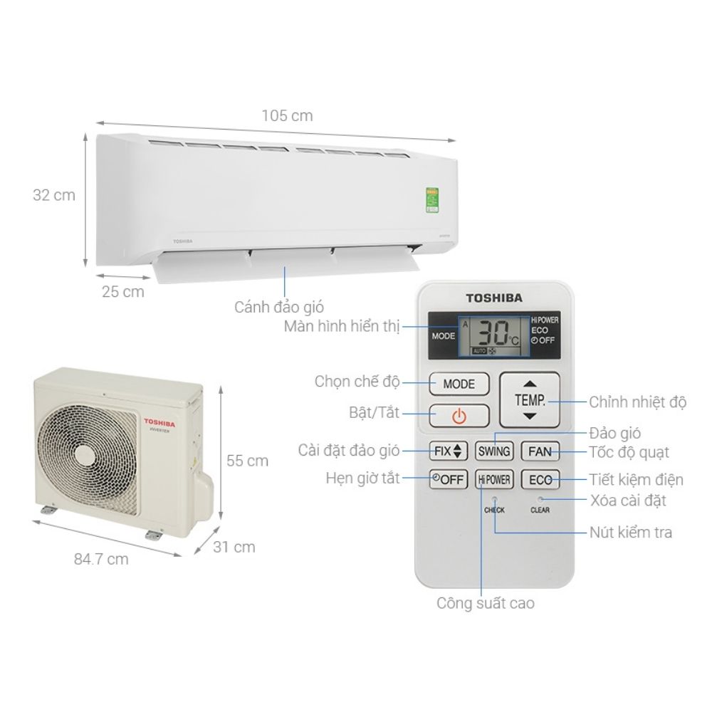 Kích thước chi tiết Toshiba RAS-H24S5KCV2G-V