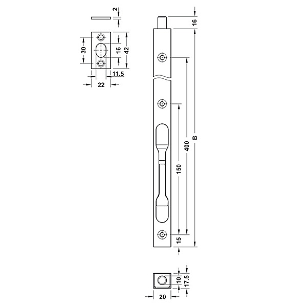 Kích thước Chốt âm Hafele – Inox mờ 300mm 911.62.183