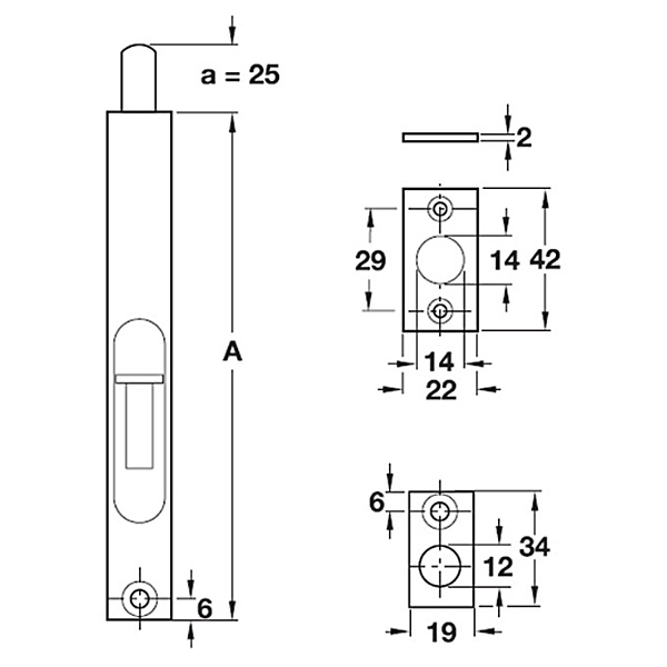 Kích thước Chốt âm-Inox mờ 254mm Hafele 489.71.411