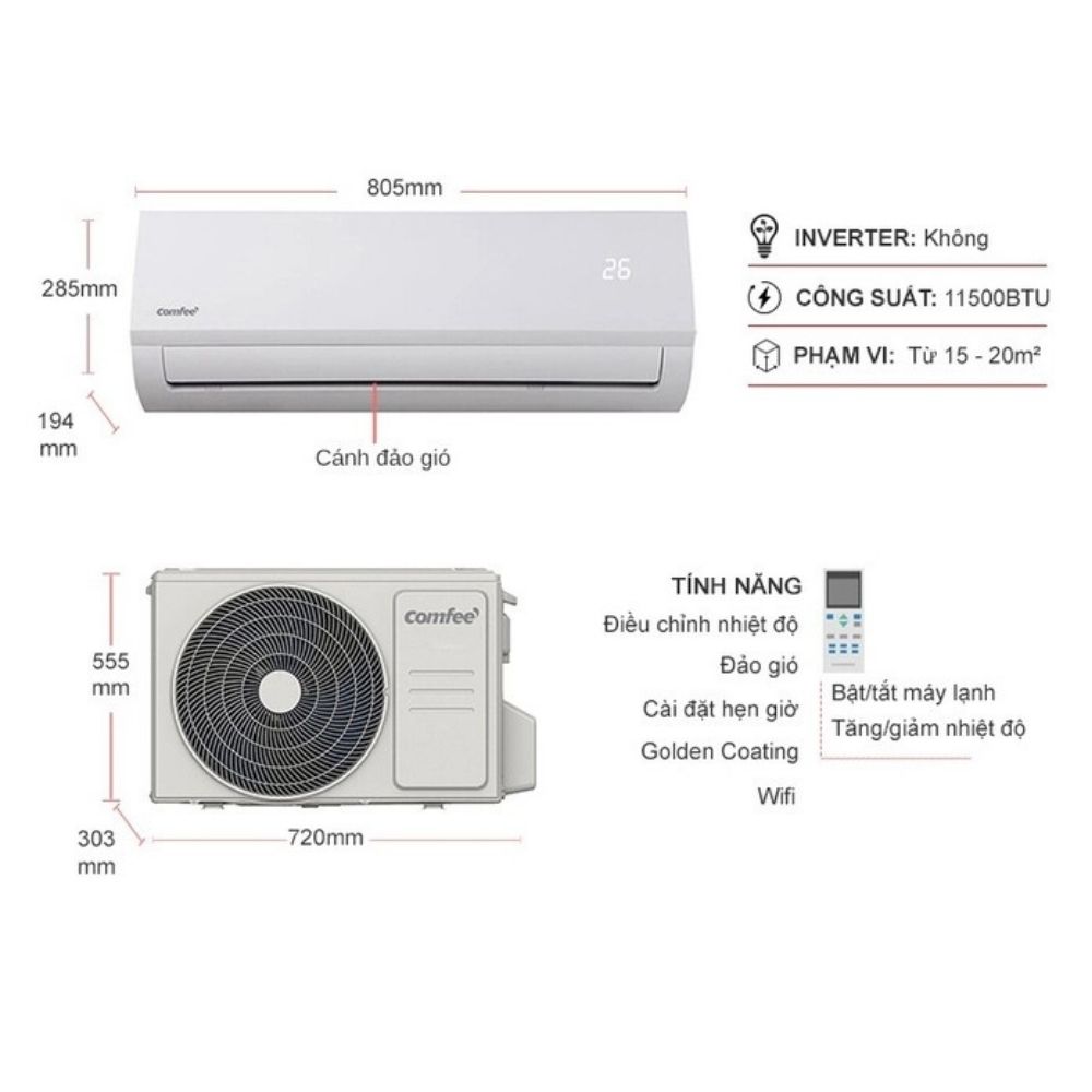 Kích thước Comfee CFS-13FWFF-V