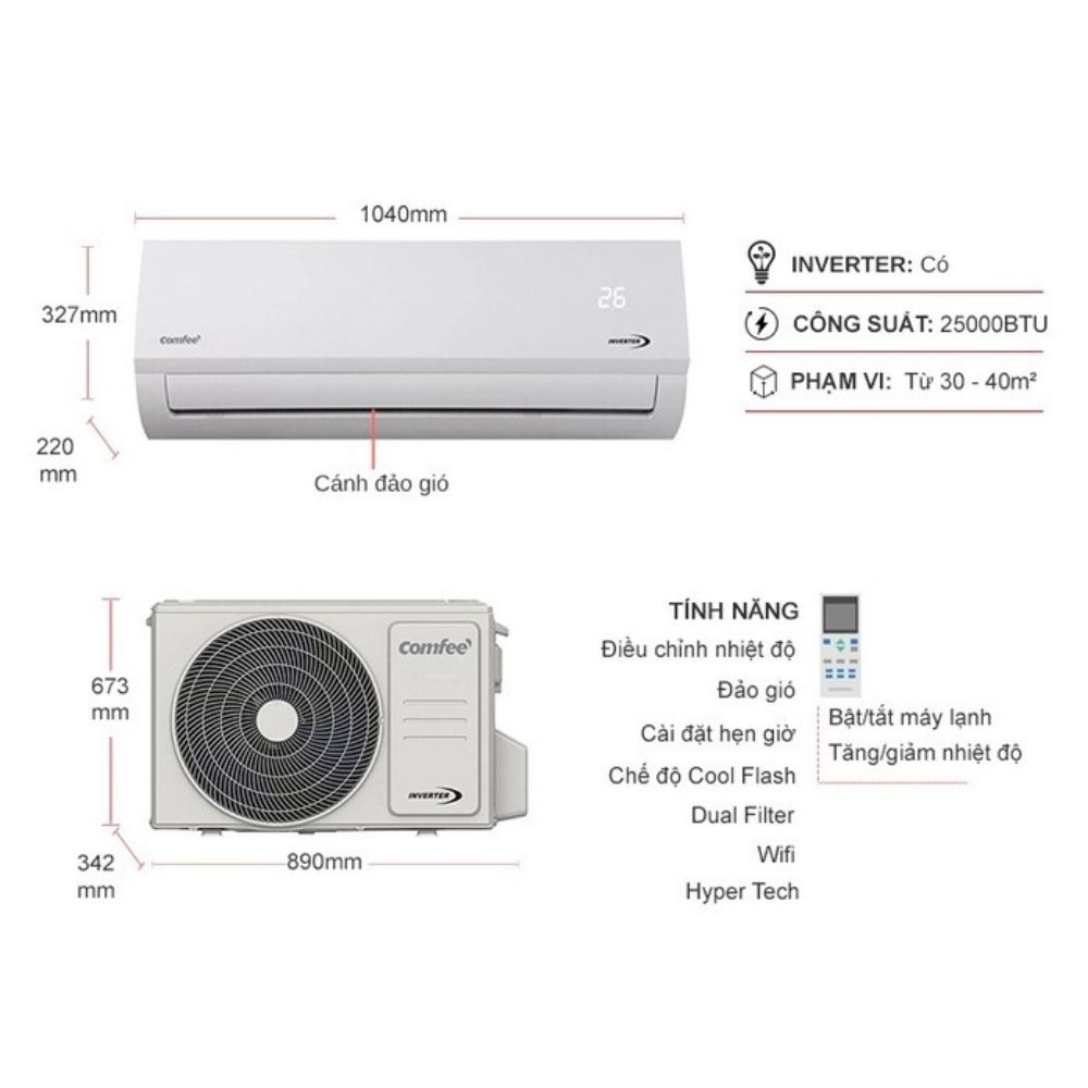 Kích thước Comfee CFS-25VAF