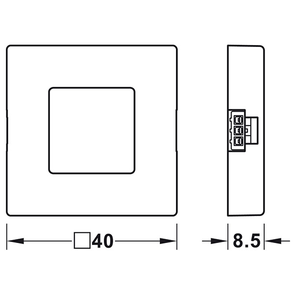 kích thước Công tắc cảm biến hình vuông Hafele 833.89.137