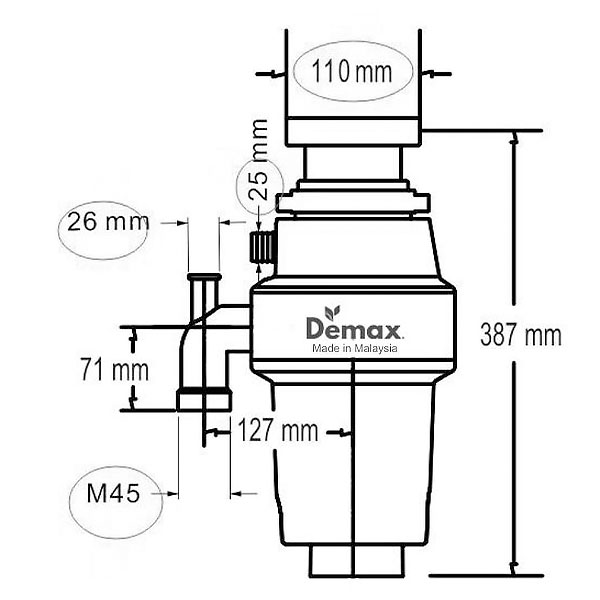 Kích thước Máy Hủy rác Demax GS560C