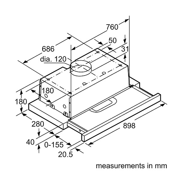 kích thước Bosch DFT93AC50 Serie 4
