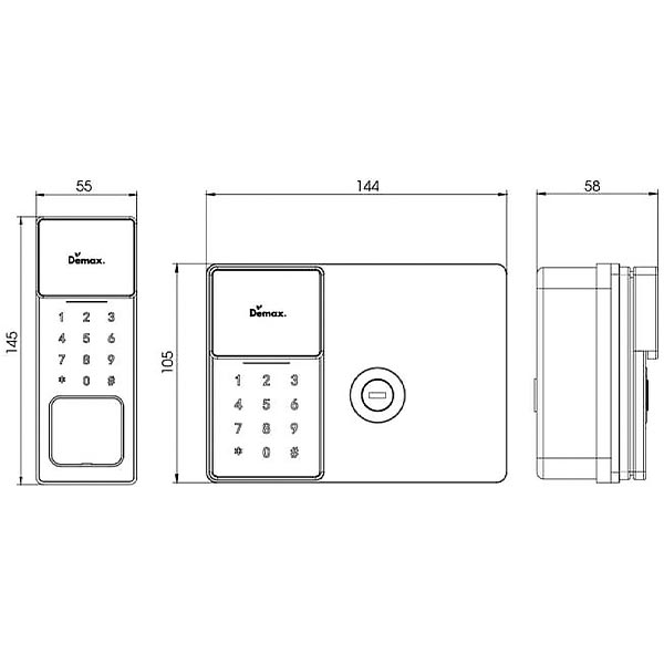 kích thước Khóa cửa cổng chống nước Demax EL608 GB CNC APP