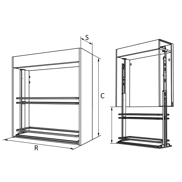 Kích thước Giá Bát Đĩa Nâng Hạ Điện Thông Minh Nan Oval Grandx XL.90EM1