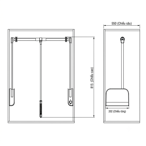 Kích thước Giá Nâng Hạ Cơ Treo Quần Áo Cao Cấp Grandx  XM.15-Luxury