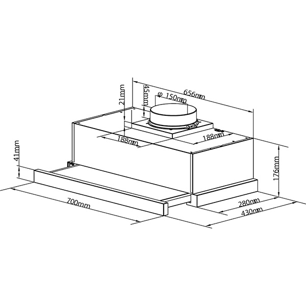 Kích thước Hút mùi âm tủ Grandx GX H70F72SG