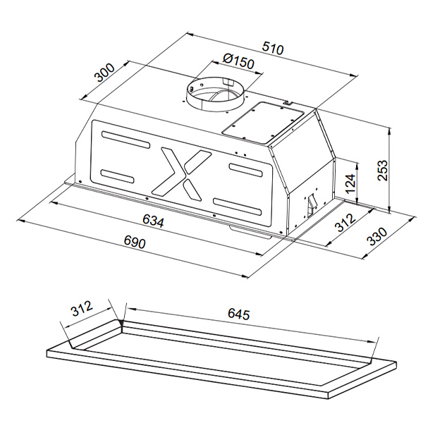 Kích thước Hút mùi âm tủ Grandx GX H70F79G
