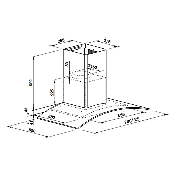 Kích thước Hút mùi kính cong áp tường Grandx GX H90C62