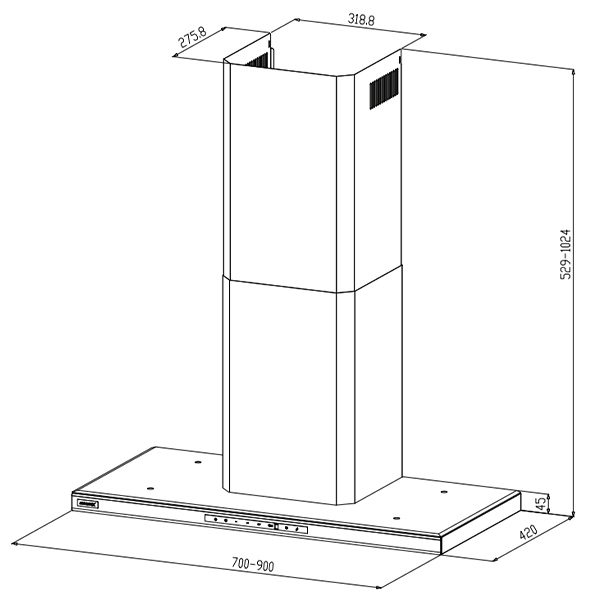 Kích thước Hút mùi áp tường Grandx GX H90C69G