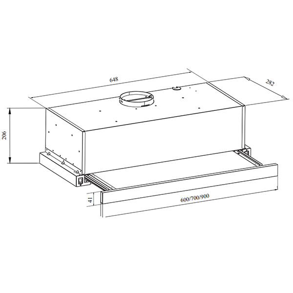 Kích thước Máy hút mùi âm tủ Grandx GX H90F58B