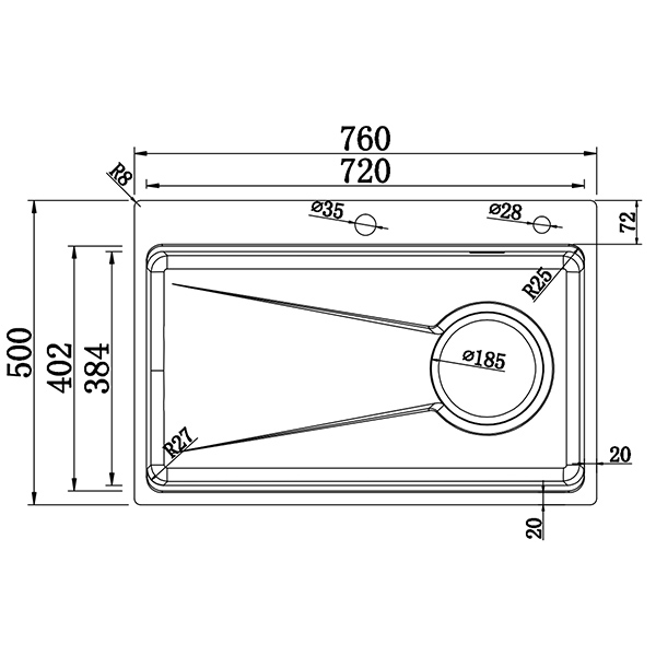 Kích thước Chậu Handmade GrandX GX7650SV