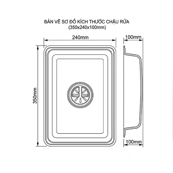 Kích thước Chậu inox nhỏ GrandX GXSB02