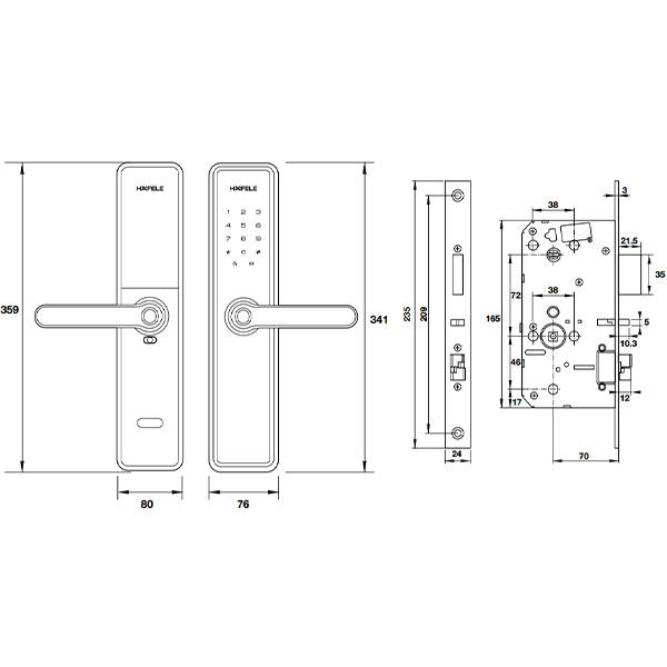 kích thước TT Hafele DL7600 912.20.237