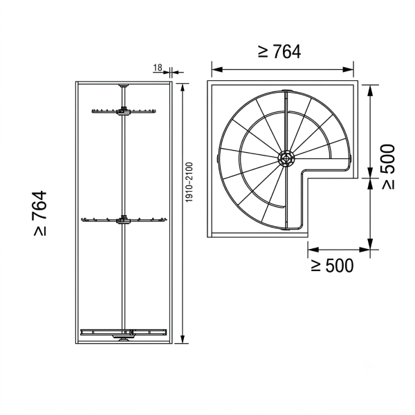 Kích thước Kệ Xoay Góc Tủ Quần Áo 270o 3 Tầng Grandx XM.270C