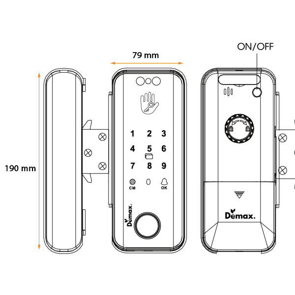 Kích thước Demax EL900G BL TTLOCK App Remote