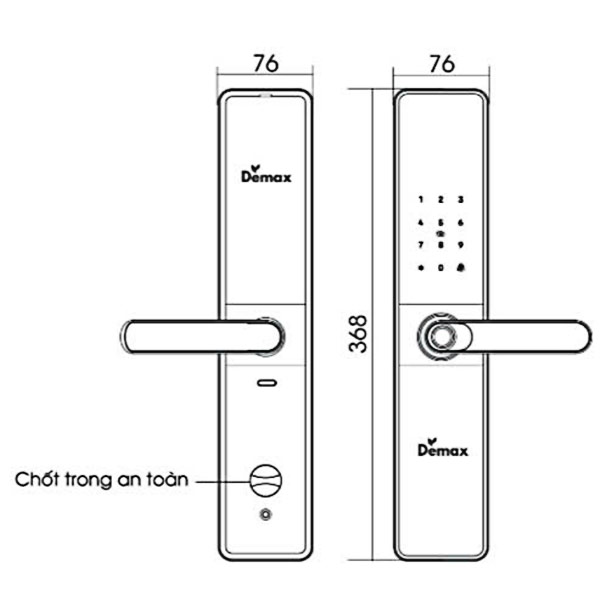 kích thước Khóa điện tử Demax EL-C68 AC