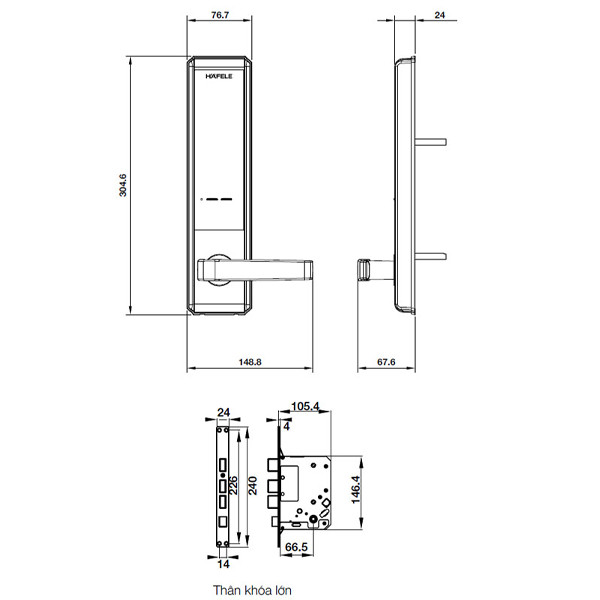 kích thước Khóa điện tử Hafele EL7200-TC 912.05.715