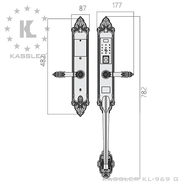 kích thước Khóa tân cổ đại sảnh Kassler KL-969G