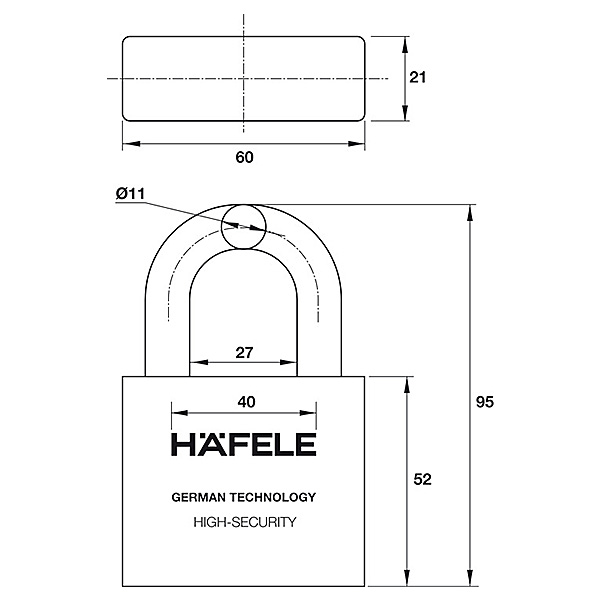 Kích thước Khóa treo super 60mm – 3 bộ khóa Hafele 482.01.947