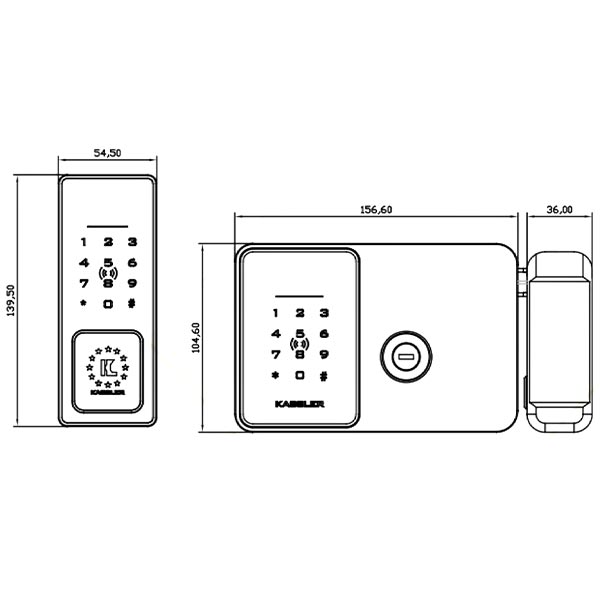 kích thước Khóa cửa cổng Kassler KL-579 CNC Gold Grey Remote Wifi