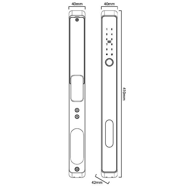 kích thước Khóa cửa nhôm Kassler KL-599 AT Grey App Remote