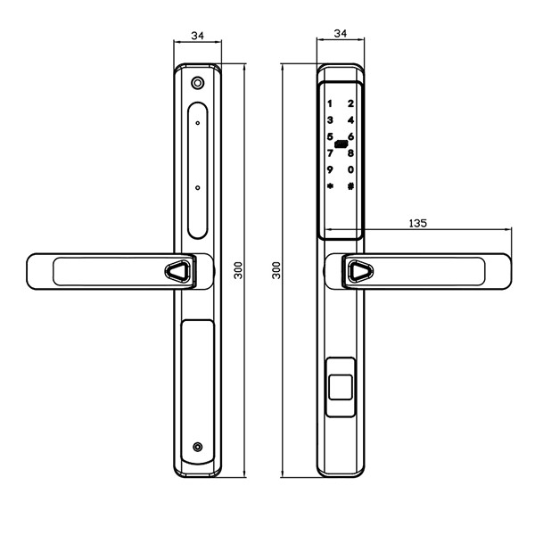 kích thước Khóa cửa nhôm Kassler KL-599 LX Black App Remote