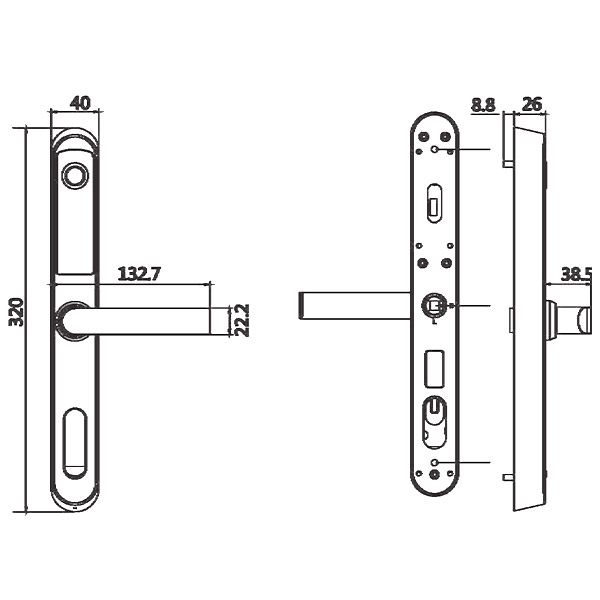 kích thước Khóa cửa nhôm Kassler KL-599 RG APP